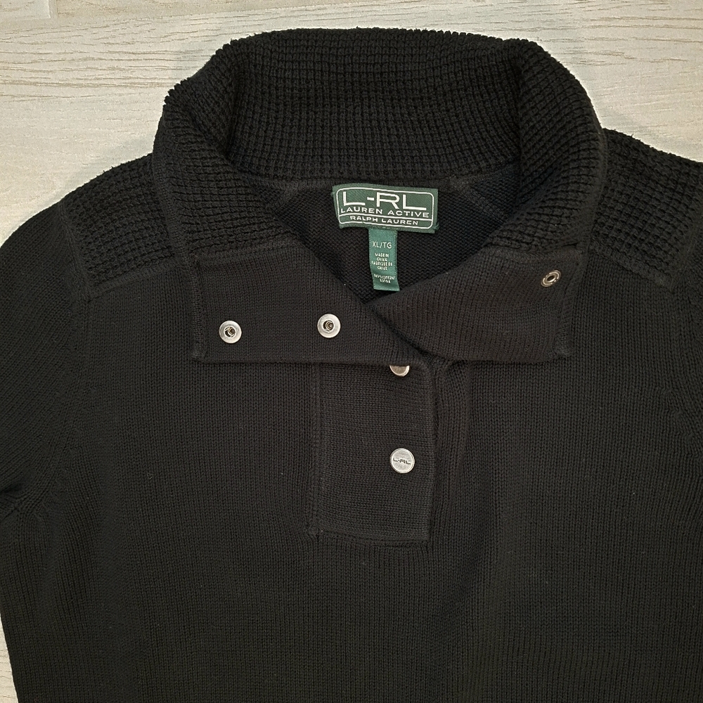 Lauren Ralph Lauren Black Heavy Cotton Button Long Sleeve Knit Sweater Size XL - Picture 3 of 8